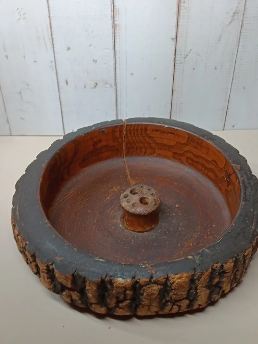 Rustic Bark Wooden Nut Bowl with Metal Pick Set For Entertaining